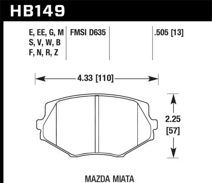 1994-2003 Mazda Miata Hawk HPS Front Brake Pads HB149F.505