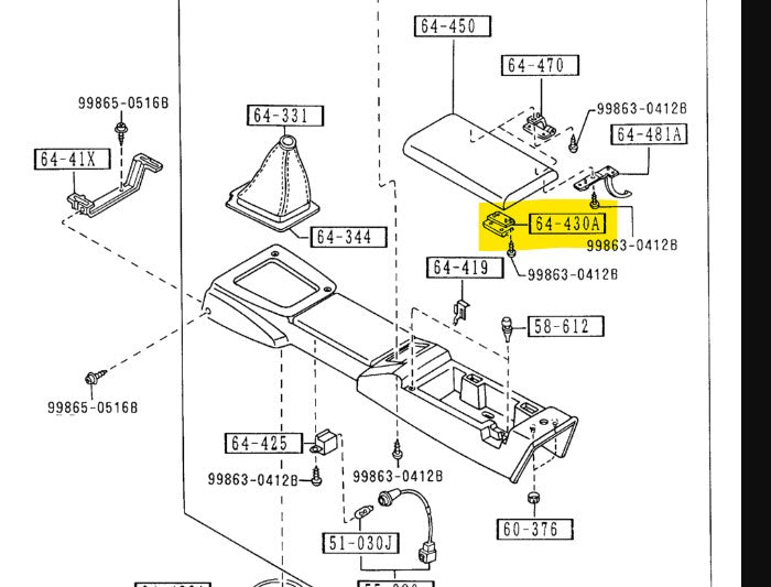 1990-1997 Mazda Miata Center Console Arm Rest Latch NA01-64-430