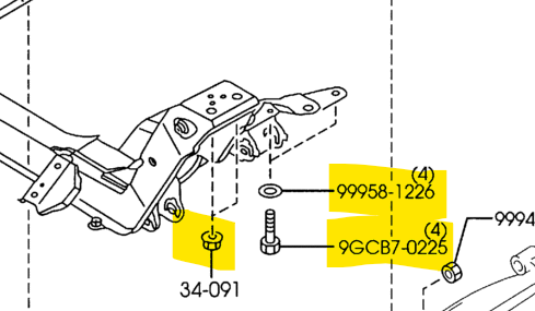 1999-2005 Mazda Miata NB Front Sub Frame Nut and Bolt Set