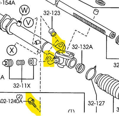 1999-2005 Mazda Miata Steering Rack Bolt at the gearbox 9YA0-21-240A