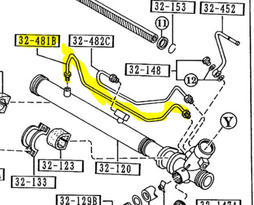1990-1997 Mazda Miata Power Steering Rack Line Pipe NA02-32-481
