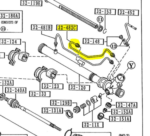 1990-1997 Mazda Miata Power Steering Rack Line Pipe NA02-32-482