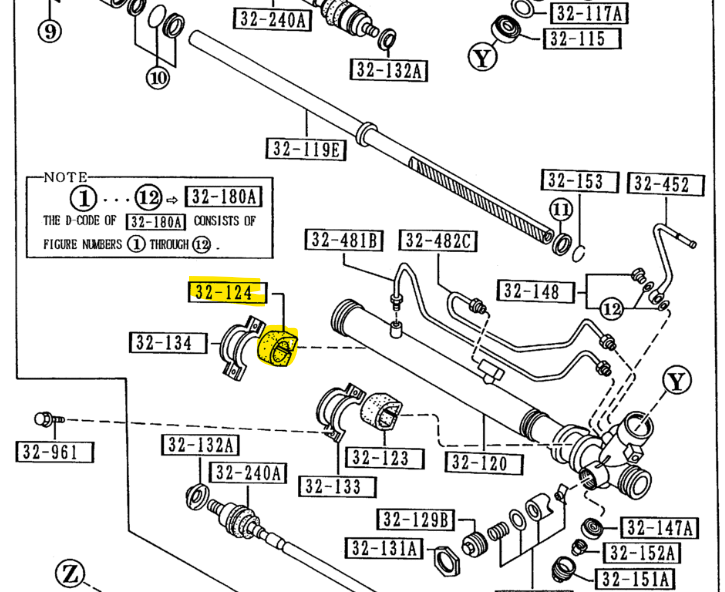 1990-1997 Mazda Miata Steering Rack Clamp Bushing Passenger Side Power Steering NA02-32-124