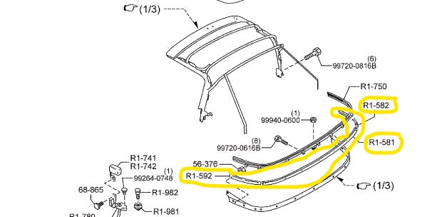 1999-2005 Mazda Miata Rain Rail 3 Piece Mount Retainer Kit