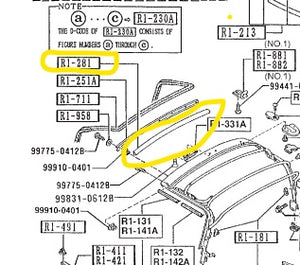 1990-2005 Mazda Miata Soft Top Front Bow Guard Weatherstrip