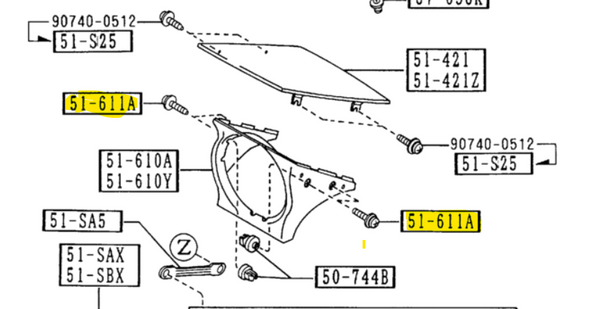 1990-1997 Mazda Miata  Headlight Bezel Trim Screw B481-50-75X