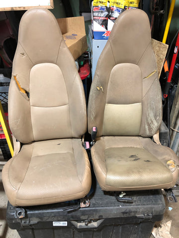 2001-2005 Mazda Miata Seat Set Seats Tan Leather Tan Trim Surf Boards with sliders